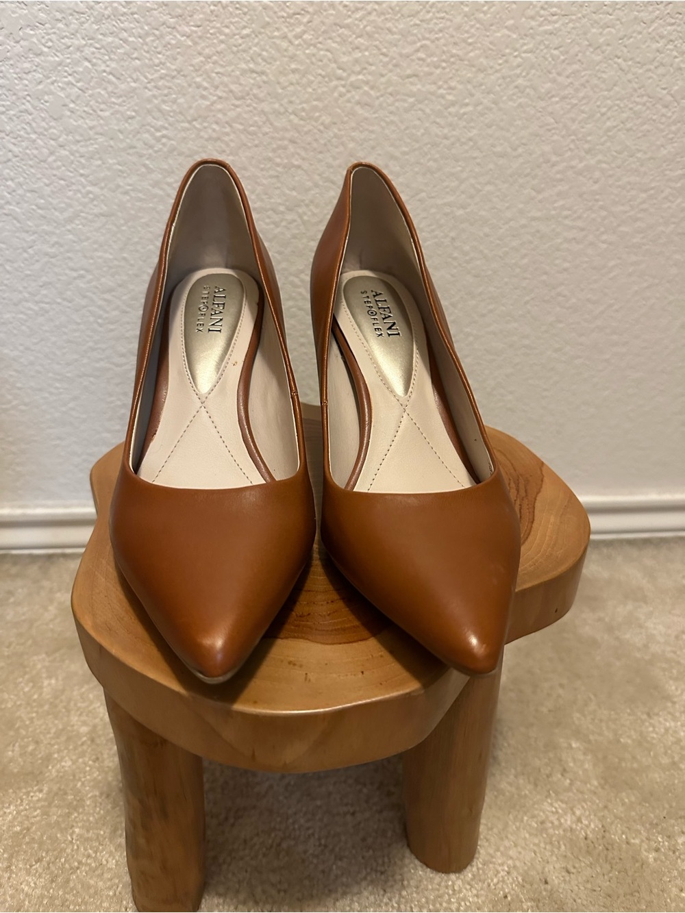 Alfani Cognac Pointed-Toe Leather Pumps